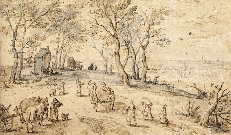 BRUEGHEL, Jan the Elder Villagers on their Way to Market f Norge oil painting art